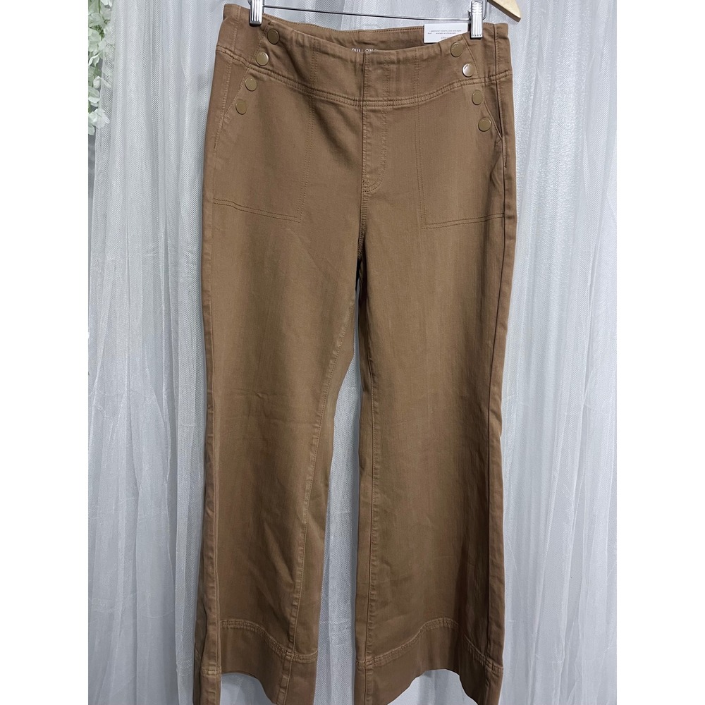 Chicos Pull On Flare Pants Brown Cotton Blend Women Size 12R